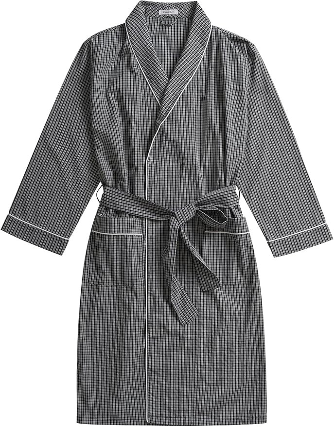 Esenchel Men's Cotton Plaid Robe Lightweight Bathrobe with Pockets | Amazon (US)