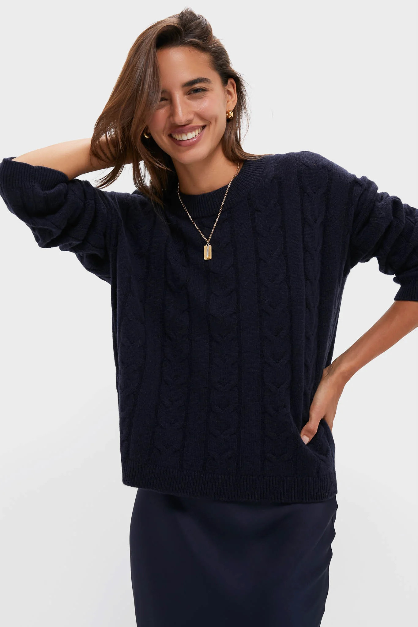 Navy Cashmere Eloise Cable Knit Sweater | Tuckernuck (US)