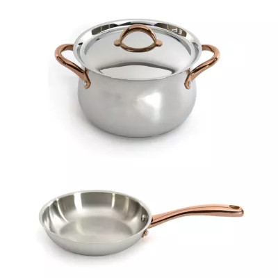 BergHOFF Ouro Gold 18/10 Stainless Steel 3Pc Cookware Set For One With Lid, Rose Gold Handles | Belk