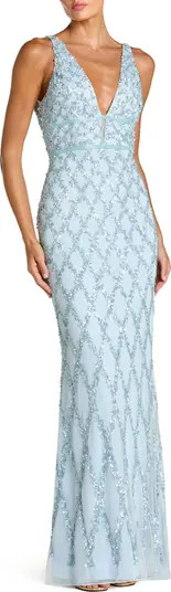 Mac Duggal Sequined Plunge Neck Sleeveless Column Gown | Nordstrom | Nordstrom