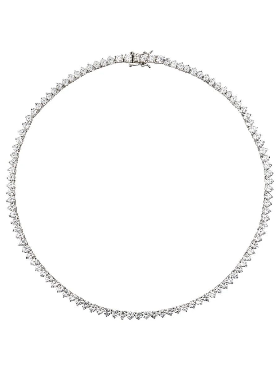 BENNINGTON 3-PRONG, LAB-GROWN WHITE SAPPHIRE SILVER RIVIÈRE NECKLACE | Dorsey