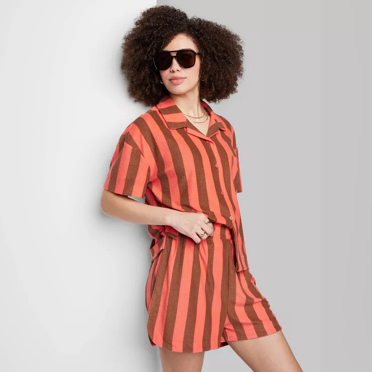 Women's Ascot + Hart Graphic Pull-On Shorts - Red Striped | Target