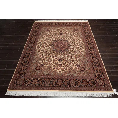 Canora Grey 8''1''''X10'' Hand Knotted Wool KPSI Pak Persian Tabriz Oriental Area Rug Ivory, Black Color | Wayfair North America
