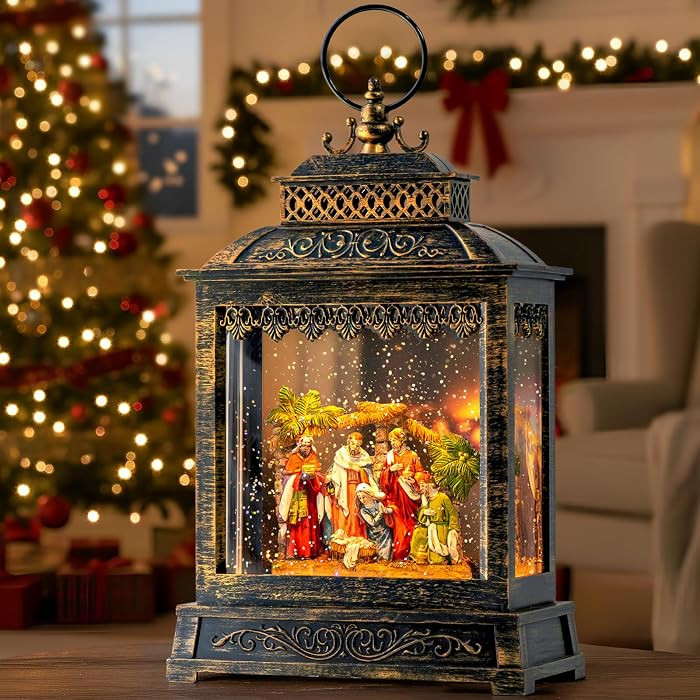 Christmas Snow Globes Lantern Christmas Snow Globe with Music Nativity Scene,6H Timer,USB Lined/B... | Amazon (US)
