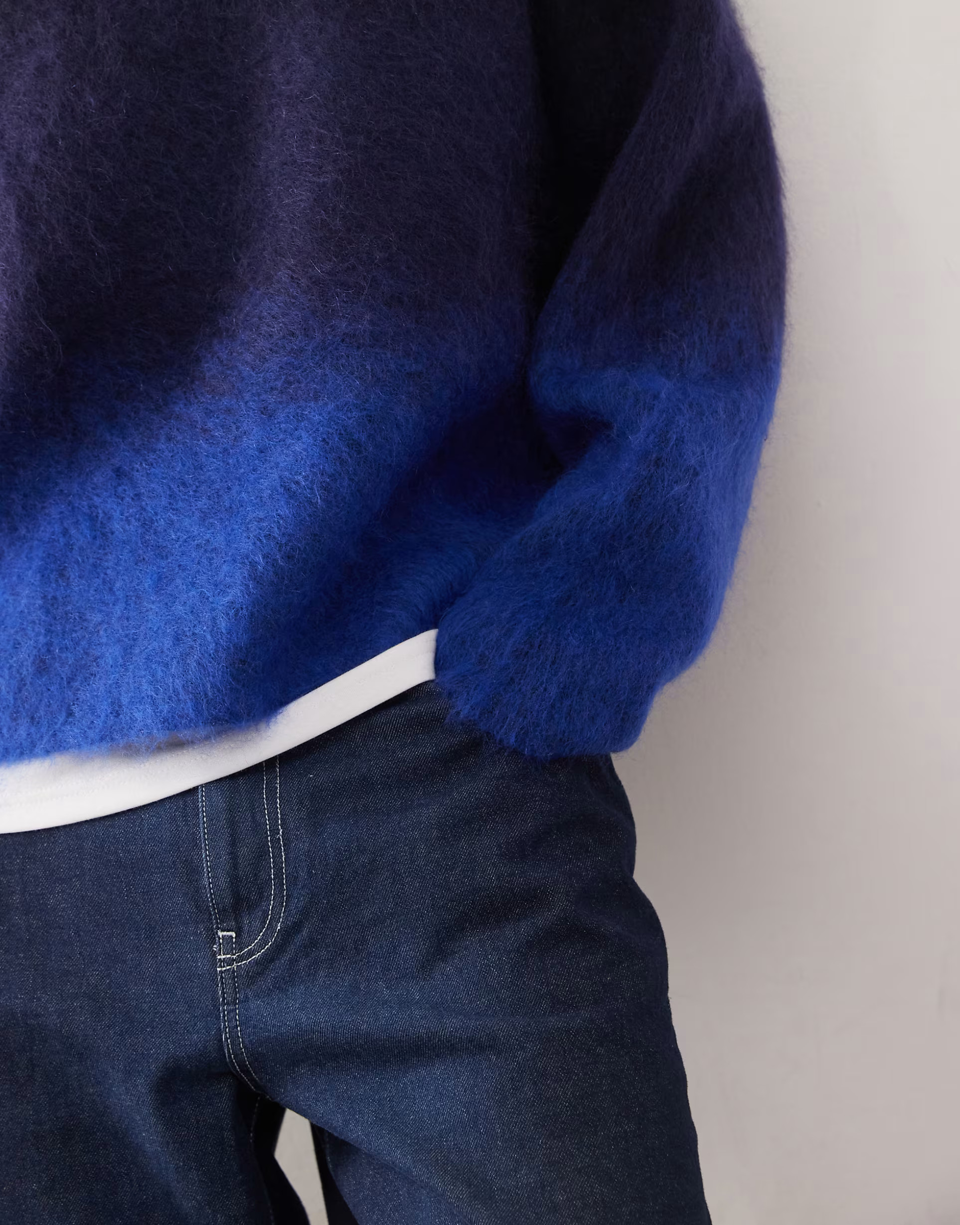 Weekday premium mohair boxy knit sweater in faded black and blue | ASOS (Global)