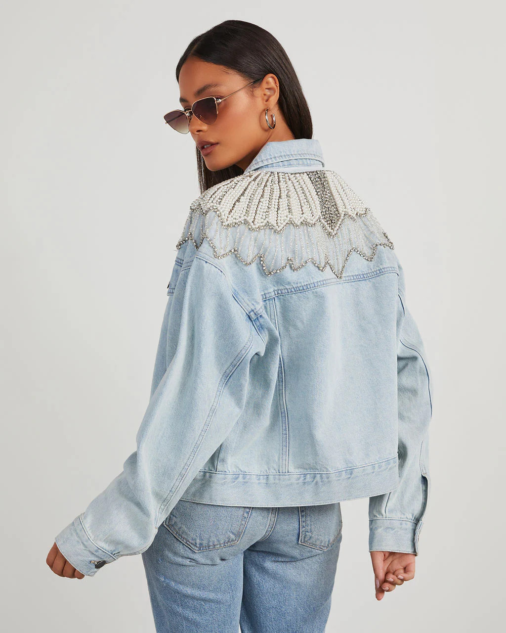 Delanie Pearl & Rhinestone Denim Jacket | VICI