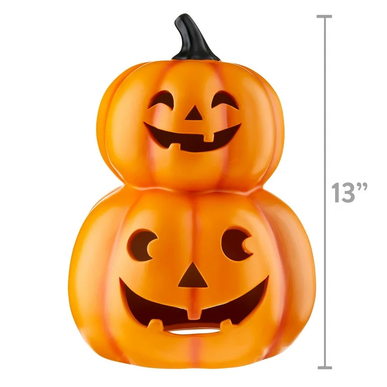 Halloween Clay Double-Stack Jack-o'-Lantern Outdoor Decoration, 13.6 in, by Way To Celebrate - Wa... | Walmart (US)