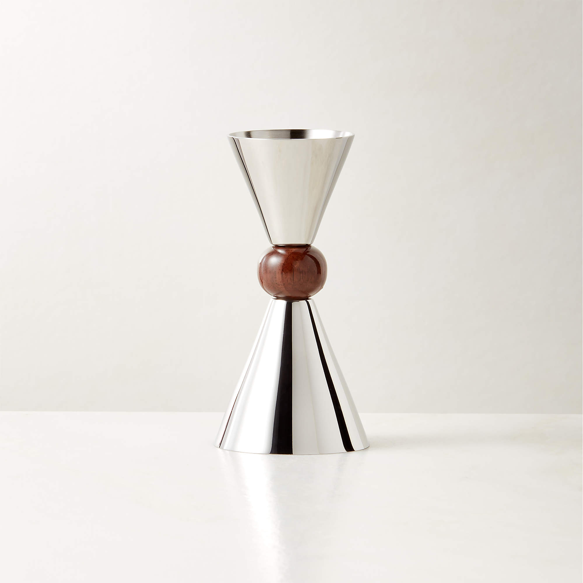 Kalman Stainless Steel and Walnut Wood Double Jigger + Reviews | CB2 | CB2