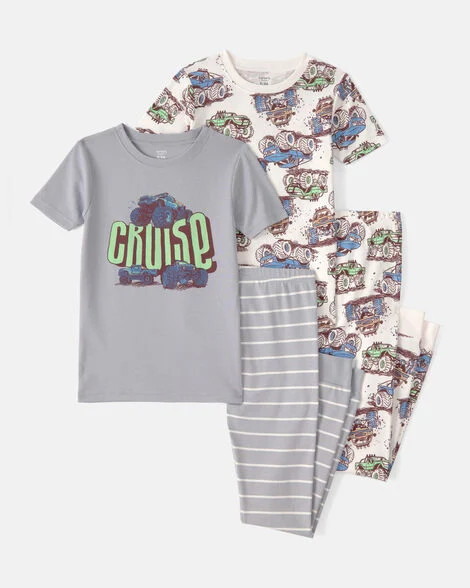 Boys Monster Truck 100% Cotton Snug Fit 4-Piece Pajama Set - Grey | Carter's Inc