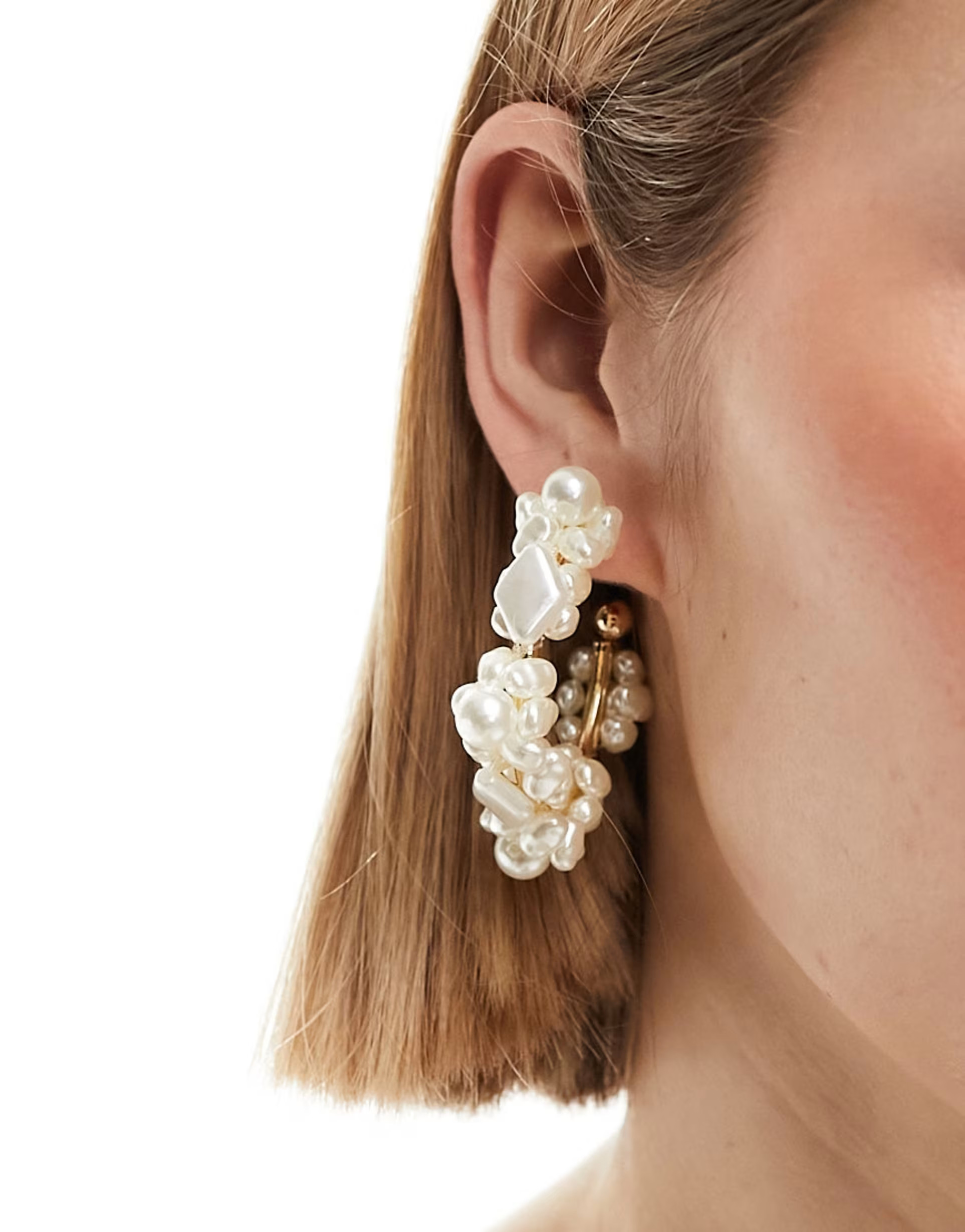ASOS DESIGN 50mm hoop earrings with faux natural pearl design in gold tone | ASOS (Global)