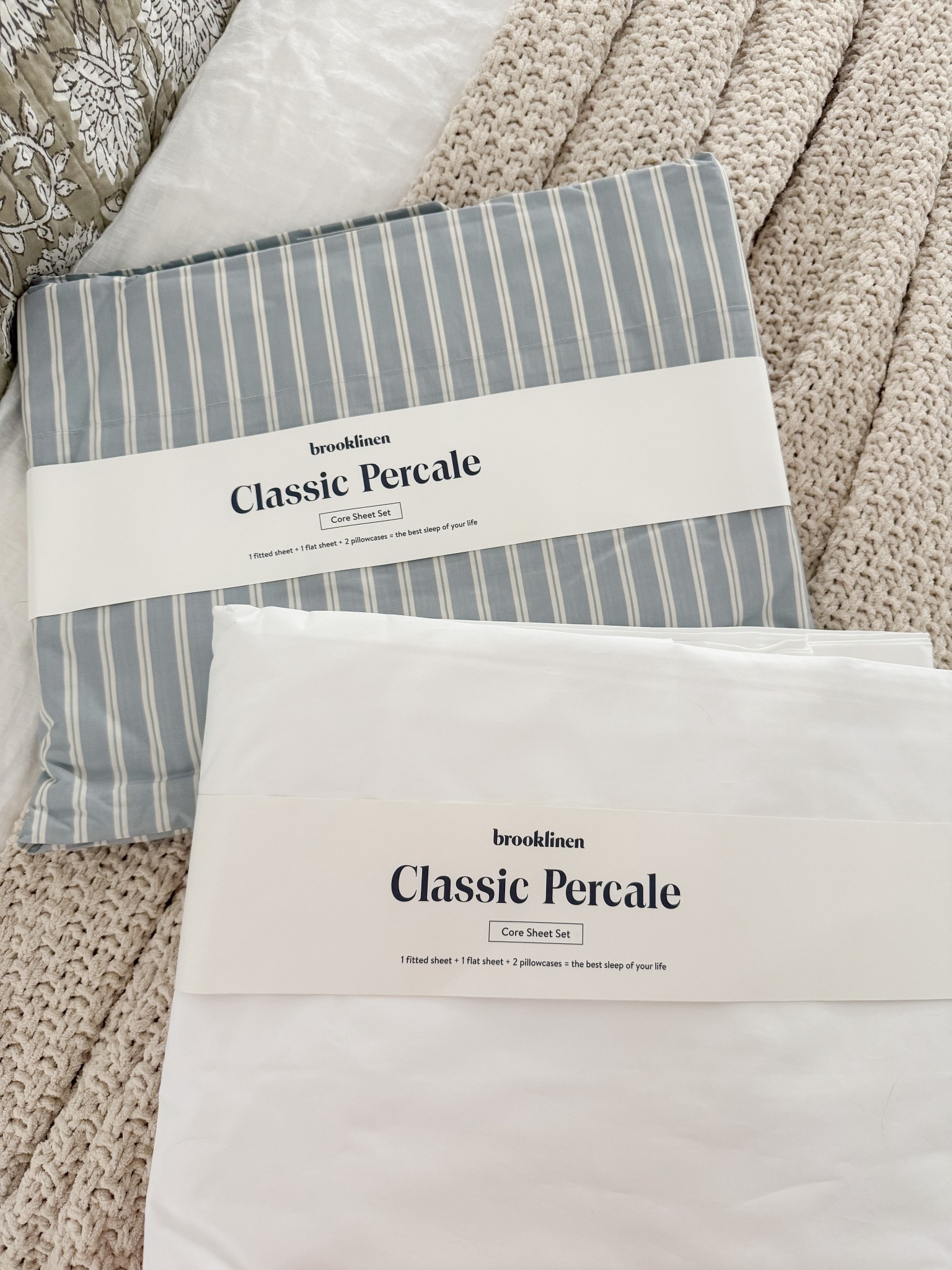 Amazon Neutral coastal bedroom Brooklinen sheets, layered throw blankets, textured knit coverlet, and soft patterned pillows, layered spring bedroom look. 
Spring bedding, neutral bedroom decor, layered bedding, spring bedding, coastal bedroom, throw blanket, knit coverlet, patterned pillows, light wood nightstands, white table lamps, cozy bedroom, serene bedroom style, sherri calnan home

#LTKHome