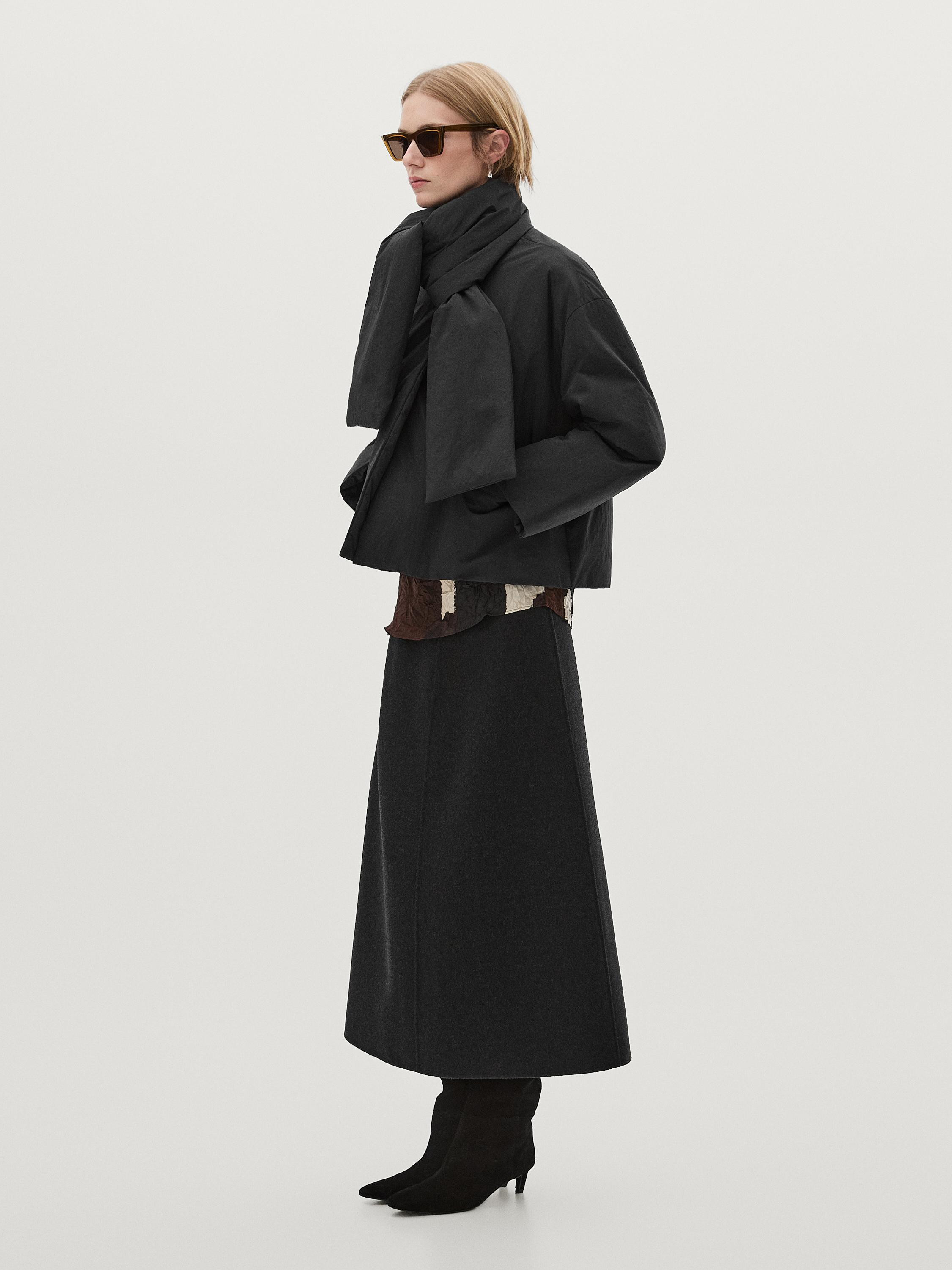 Quilted jacket with button scarf | Massimo Dutti UK