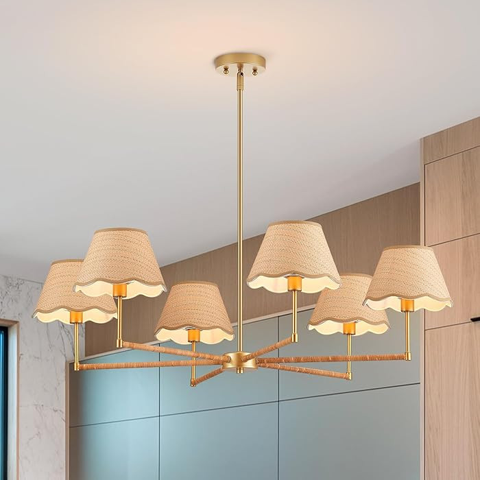 39” Boho Rattan Chandelier 6-Lights Rustic Industrial Pendant Light Large Adjustable Pendant Li... | Amazon (US)