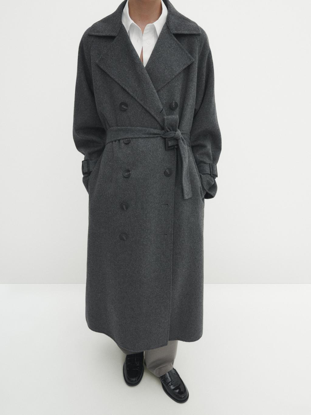 Wool blend double-breasted trench coat | Massimo Dutti US