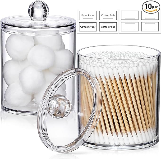 2 PACK Acrylic Qtip Holder Dispenser for Cotton Swabs, Balls, Pads, Floss Picks- Small Clear Plas... | Amazon (US)
