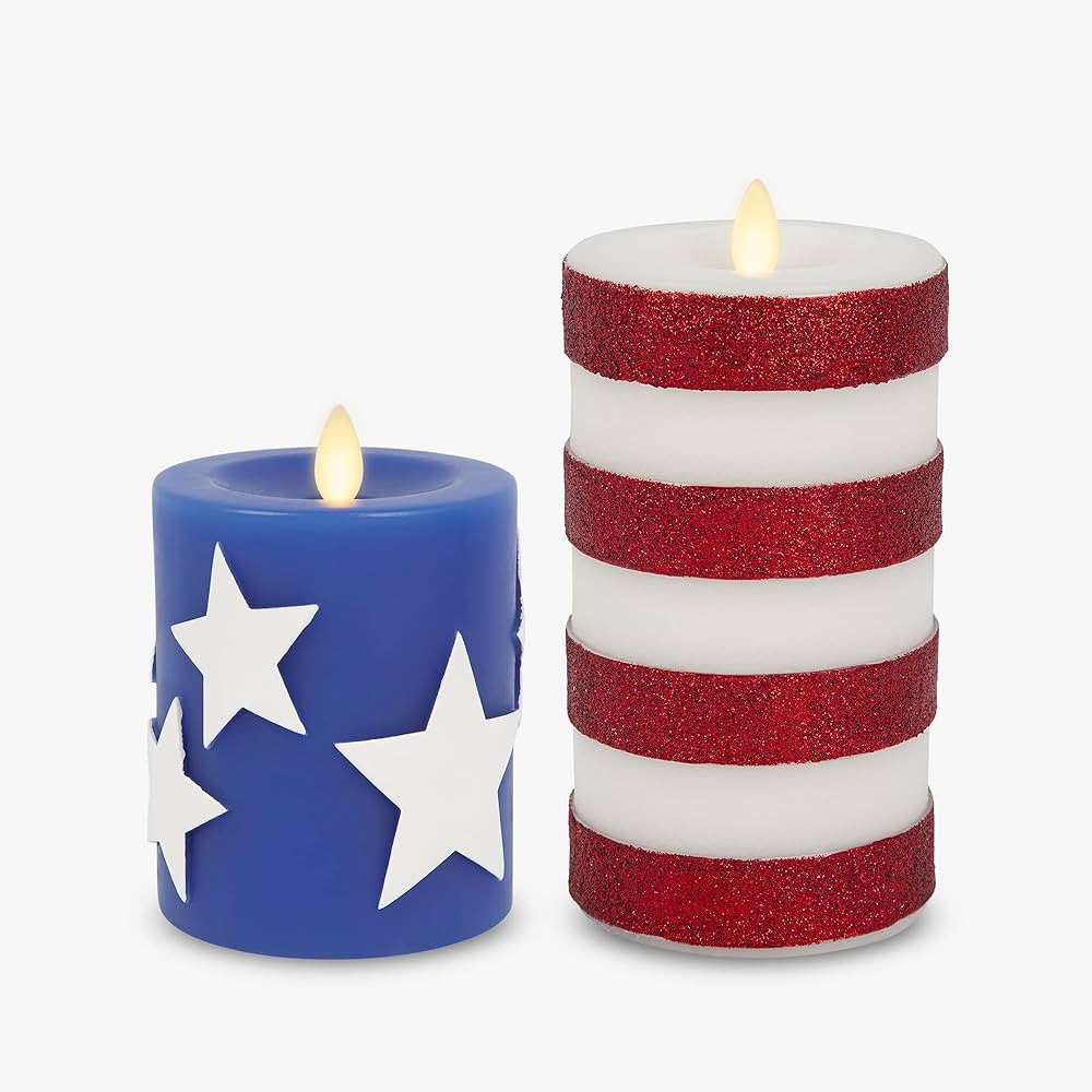 Luminara Flameless LED Stars & Stripes, 2 Patriotic Americana Pillar Candles, Timer, Remote Ready... | Amazon (US)