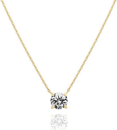 PAVOI 14K Gold Plated Crystal Solitaire 1.5 Carat (7.3mm) Cubic Zirconia Dainty Choker Necklace |... | Amazon (US)
