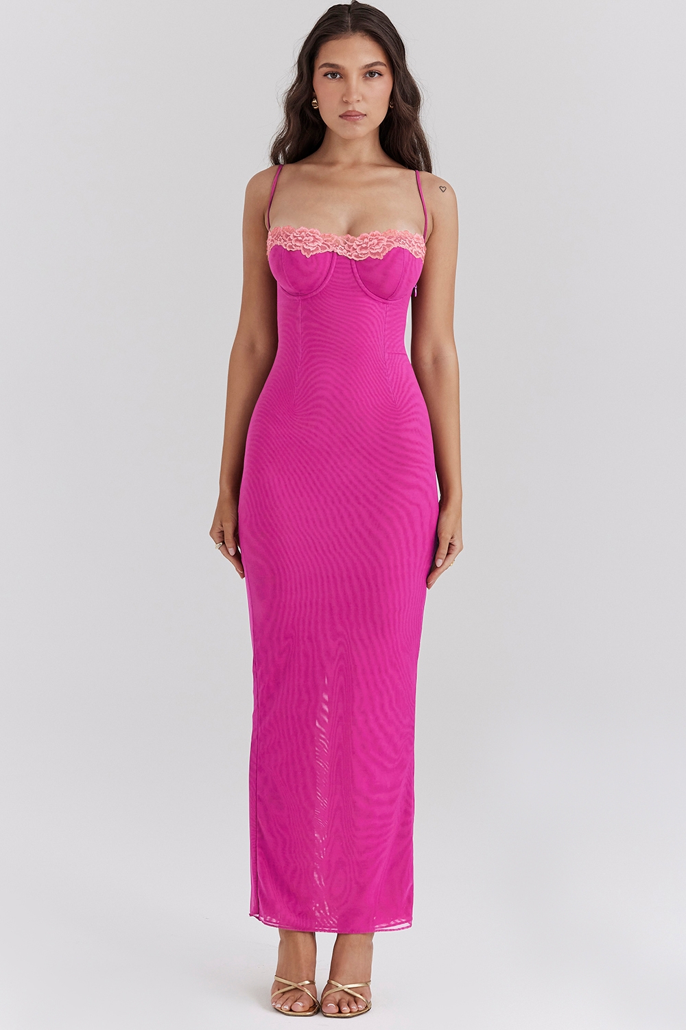 raspberry lace trimmed maxi dress | House of CB