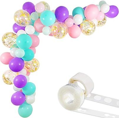 Unicorn Balloons Arch & Garland Kit, 70 Pack 12 Inch 5 Inch White Light Purple Pink Aqua Blue Min... | Amazon (US)