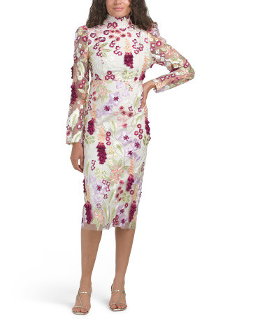 Long Sleeve 3d Floral Embellished Dress | TJ Maxx