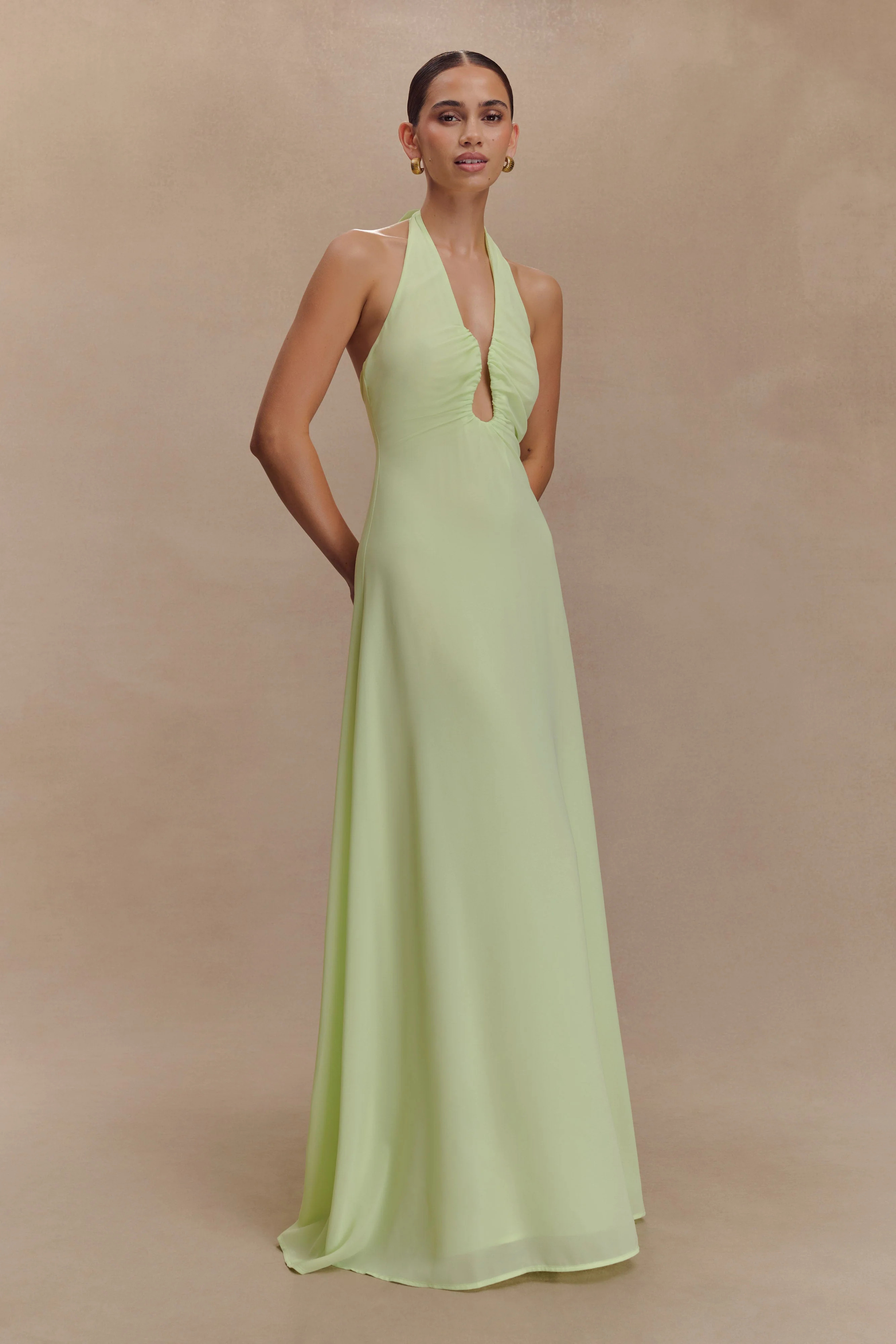 Malakhai Chiffon Halter Maxi Dress - Pastel Green | MESHKI US