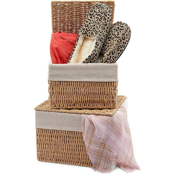 Juvale 2-Pack Wicker Shelf Baskets with Lids with Removable Cotton Fabric Liners, Rectangular Hom... | Target