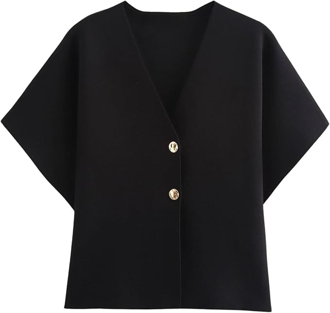 hathne Women's V Neck Short Sleeve Cardigan Sweater Button Down Ribbed Knit Tops | Amazon (US)