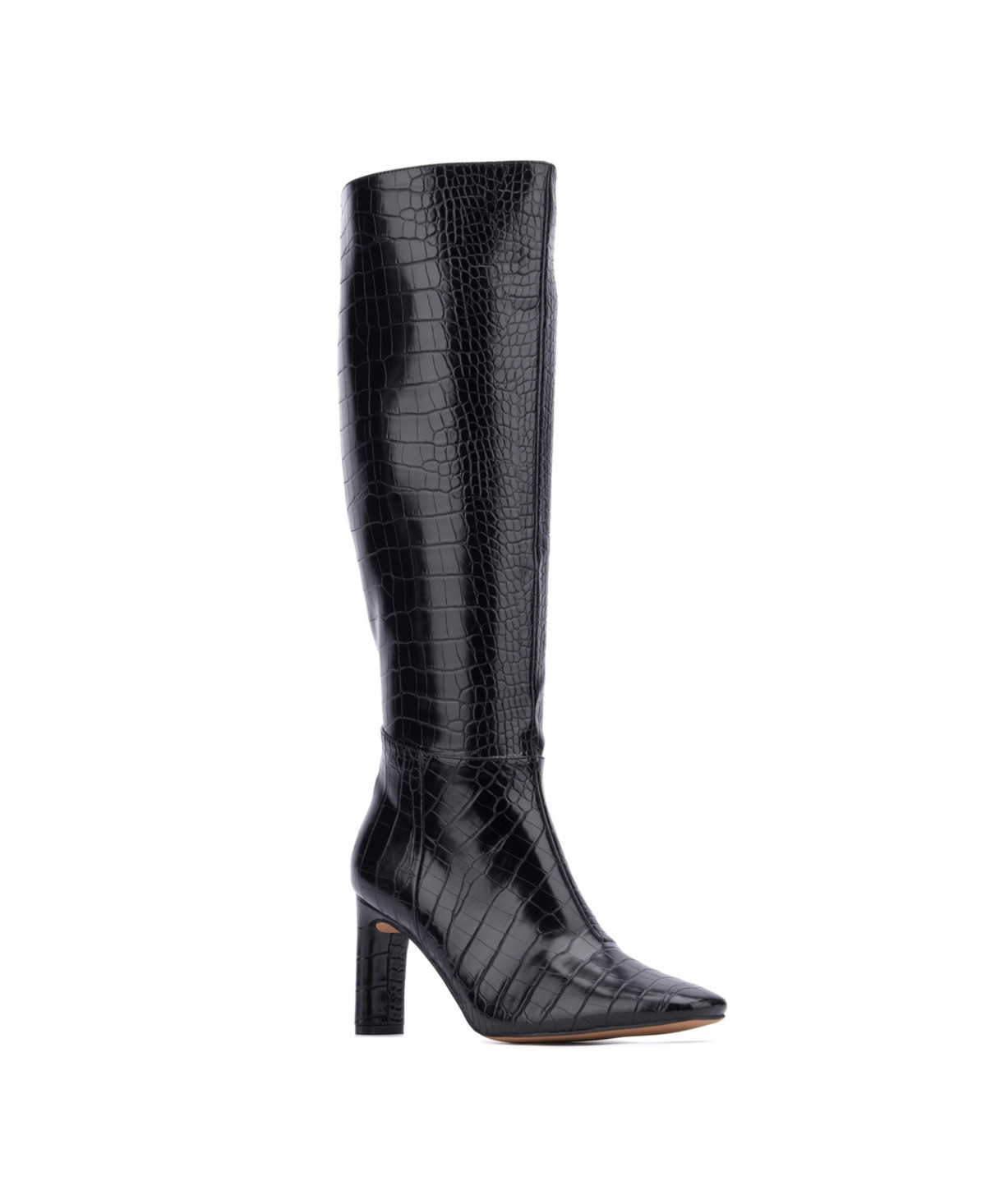 Women's Isabelle Croc Embossed Knee-High Boots Dress Boots - Black croc | Macy's