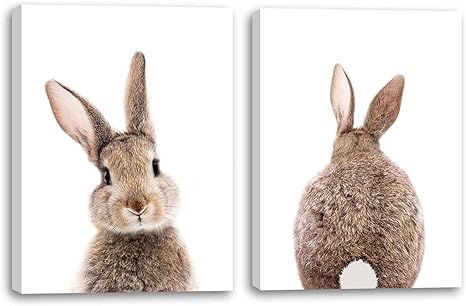 Nursery Wall Art Bunny Rabbit Canvas Print Wall Decor Woodland Animal Posters Kids Room Set of 2 ... | Amazon (US)