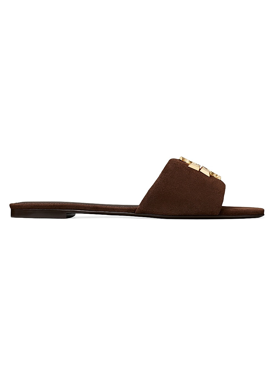 Women's Eleanor Double T Logo Leather Slide Sandals - Dark Cocoa Gold - Size 7.5 | Saks Fifth Avenue