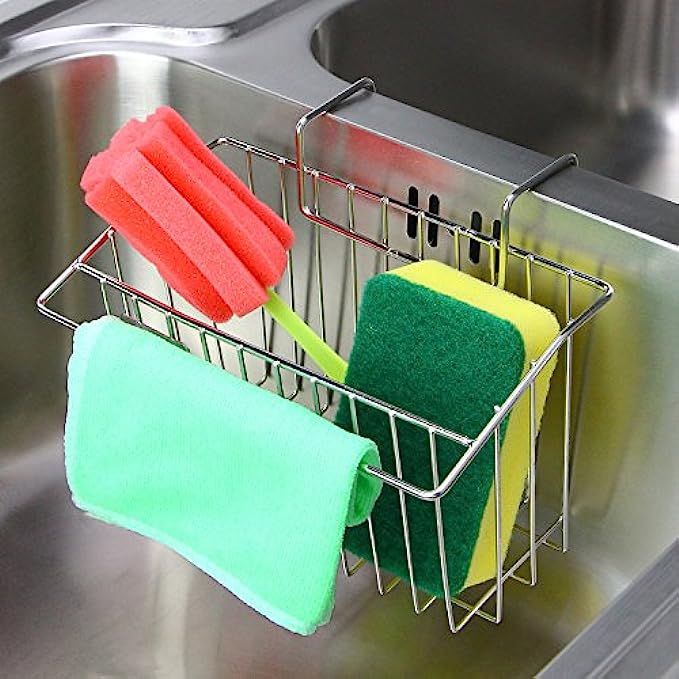 Aiduy Sponge Holder, Sink Caddy Kitchen Brush Soap Dishwashing Liquid Drainer Rack - Stainless Steel | Amazon (US)