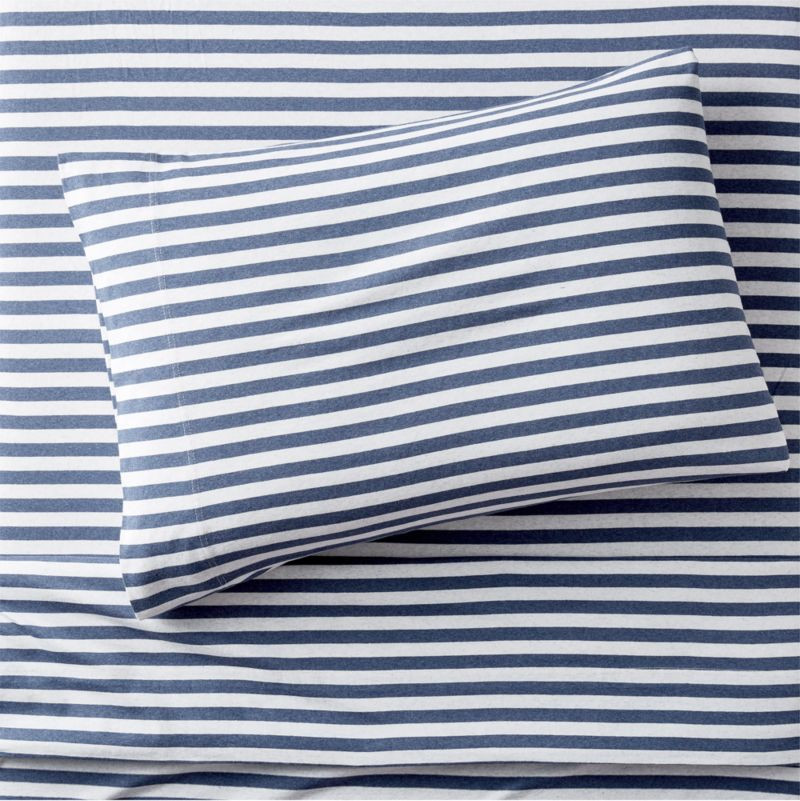 Modern Comfy Tee Navy Blue Stripe Organic Cotton Jersey Kids Twin Sheet Set + Reviews | Crate & K... | Crate & Barrel