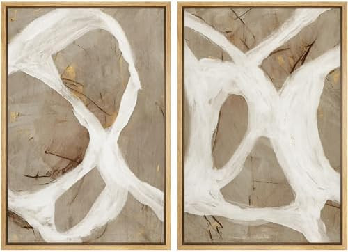 SIGNFORD Framed Canvas Print Wall Art Set Abstract White and Beige Brushstrokes on Neutral Illust... | Amazon (US)