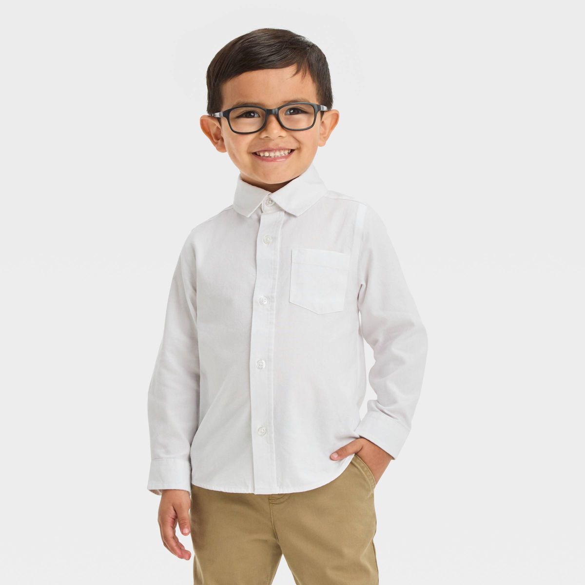 Toddler Boys' Long Sleeve Solid Oxford Button-Down Shirt - Cat & Jack™ White 12M | Target