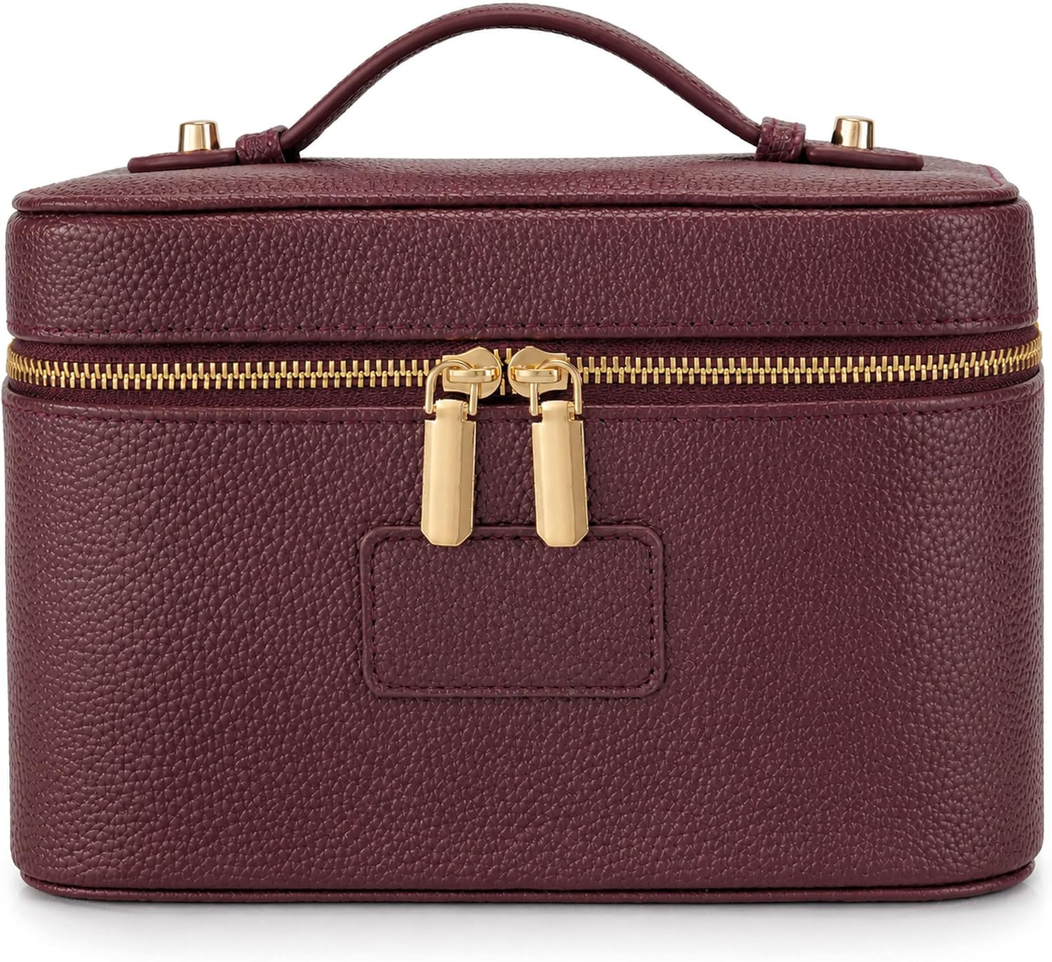 Makeup Bag Travel Toiletry Leather Cosmetic Case, Waterproof Makeup Organizer with Brush Holder, Wipe Clean Removable Divider Vanity Train Bag for Women, Burgundy | Amazon (US)