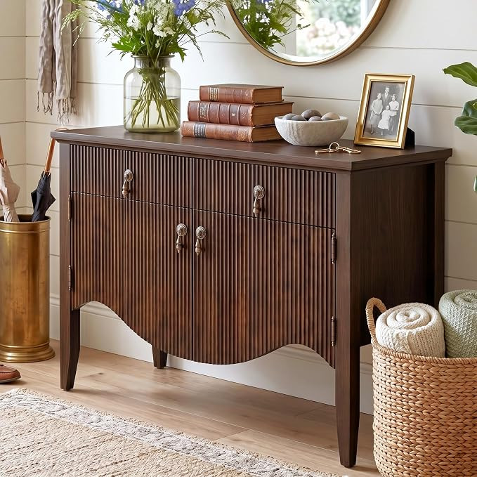 FUSUNBAO 40" Fluted Buffet Cabinet, Sideboard Credenza with Drawer,Walnut | Retro,Storage Cabinet... | Amazon (US)