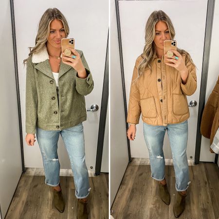50% off jackets! Wearing a large in both, need the tall in the tan 
Jeans - wearing an 8, has some stretch. (Stay tts in non stretch) 

#LTKstyletip #LTKsalealert #LTKSeasonal