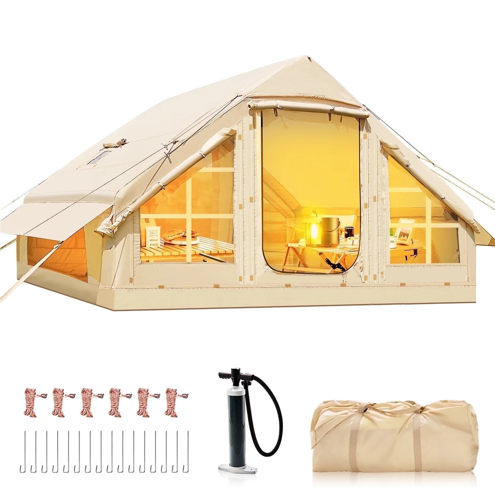 Lilypelle 4-6 Person Blow Up Inflatable Tent with Stove Jack, Hot Tent for Camping with Hand Pump... | Walmart (US)