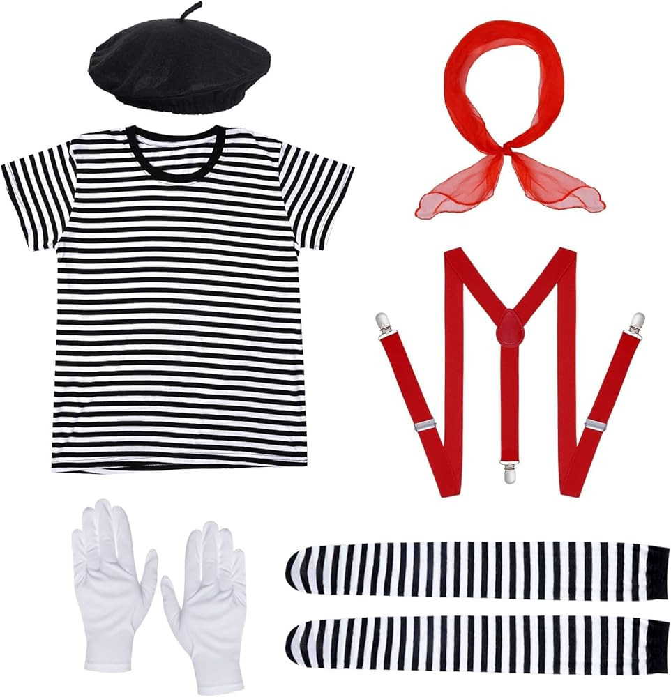Woman Mime Costume Halloween Adult Men French Mime Artist Costume Outfit Accessories for Dress Up... | Amazon (US)