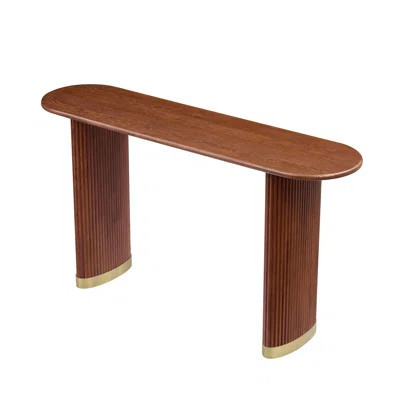 59.1 Inch Modern Narrow Console Table with Brushed Gold Stainless Steel Legs, Brown Entryway Table for Living Room, Hallway, Apartment - MDF Sofa Side | Wayfair North America