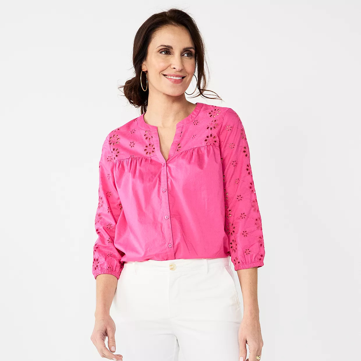 Women's Croft & Barrow® Eyelet Button Up Shirt | Kohl's