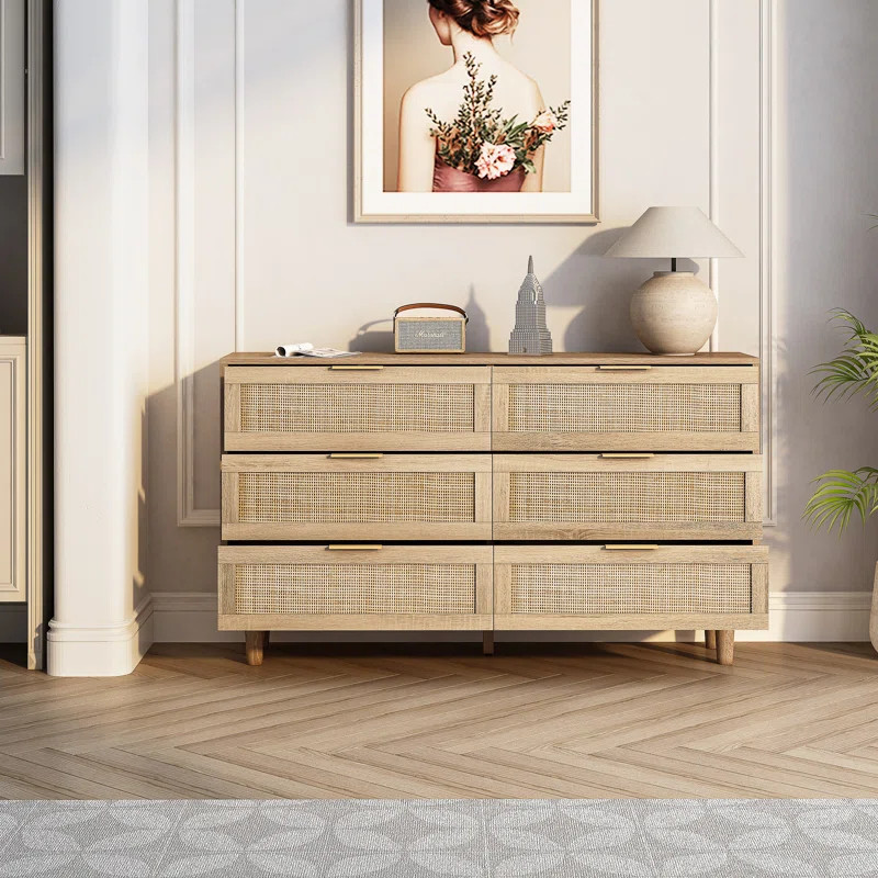 Rattan 6 Drawer Dresser,Storage Cabinet with Wooden Legs | Wayfair North America