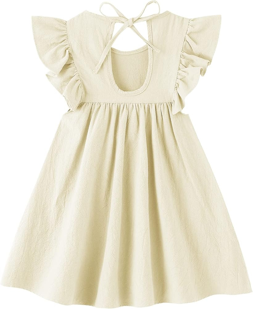 LYXIOF Toddler Baby Girl Cotton Linen Dress Ruffle Sleeve Halter Sleeveless Kids Casual Dresses | Amazon (US)