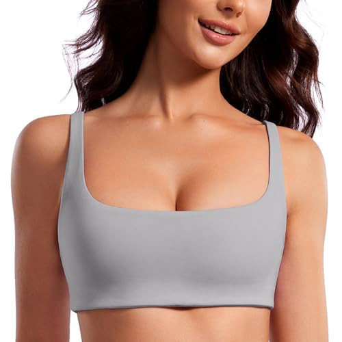 CRZ YOGA Butterluxe Spaghetti Strap Sports Bras for Women - Square Neck Yoga Wireless Low Coverage Padded Cami Crop Top Rhino Grey X-Large | Amazon (US)
