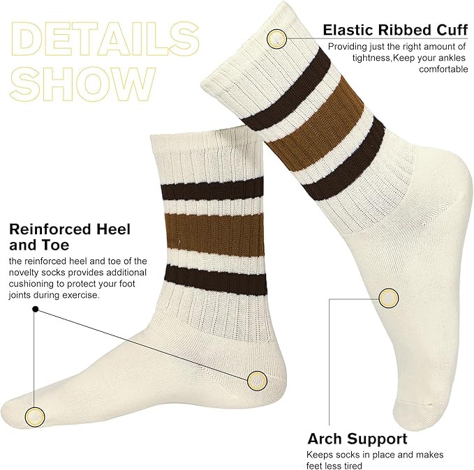 American Trends Womens Crew Socks Striped Athletic Socks Vintage Slouch Solid Color Mid Calf Tube... | Amazon (US)