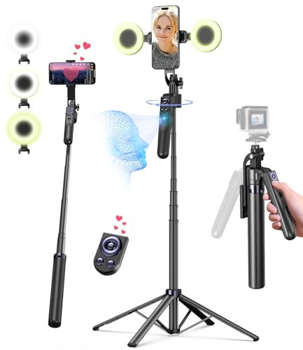 Yeaki 71” Auto Face Tracking Tripod for iPhone with Light,360° Rotating Phone Stand with Rechargeable Remote Control for TikTok Vlog Video Recording, Phone Tripod for Android Camera/GoPro/Ring Light | Amazon (US)
