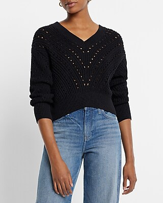 Open Stitch Double V-Neck Dolman Sleeve Sweater | Express