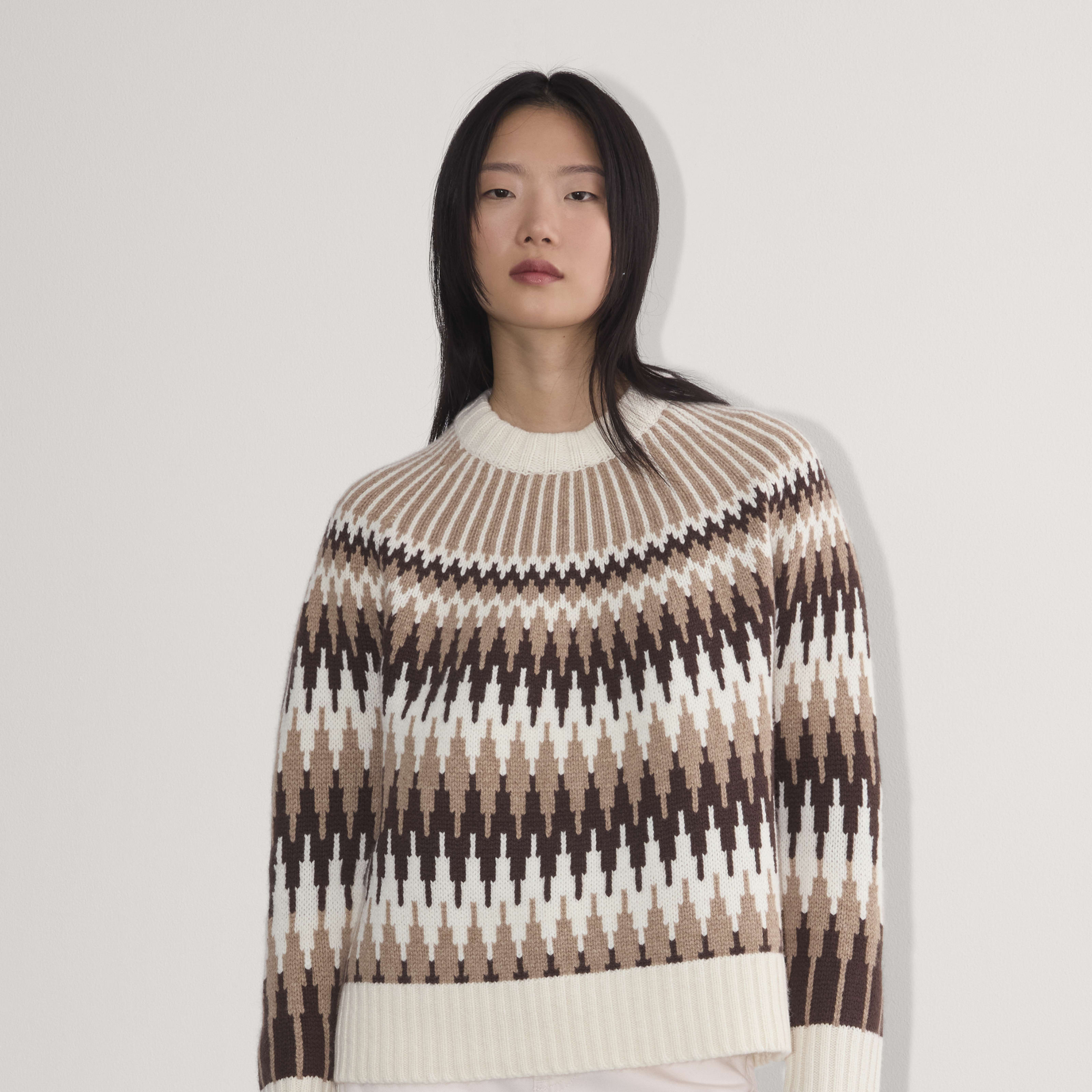 Women's Fair Isle Crew Sweater by Everlane in Bone White/Brown Fair Isle, Size S | Everlane