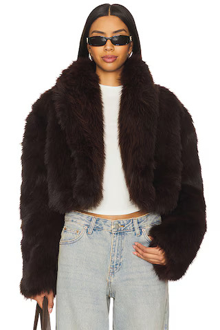 AFRM Stephanie Barrel Crop Faux Fur Jacket in Java from Revolve.com | Revolve Clothing (Global)