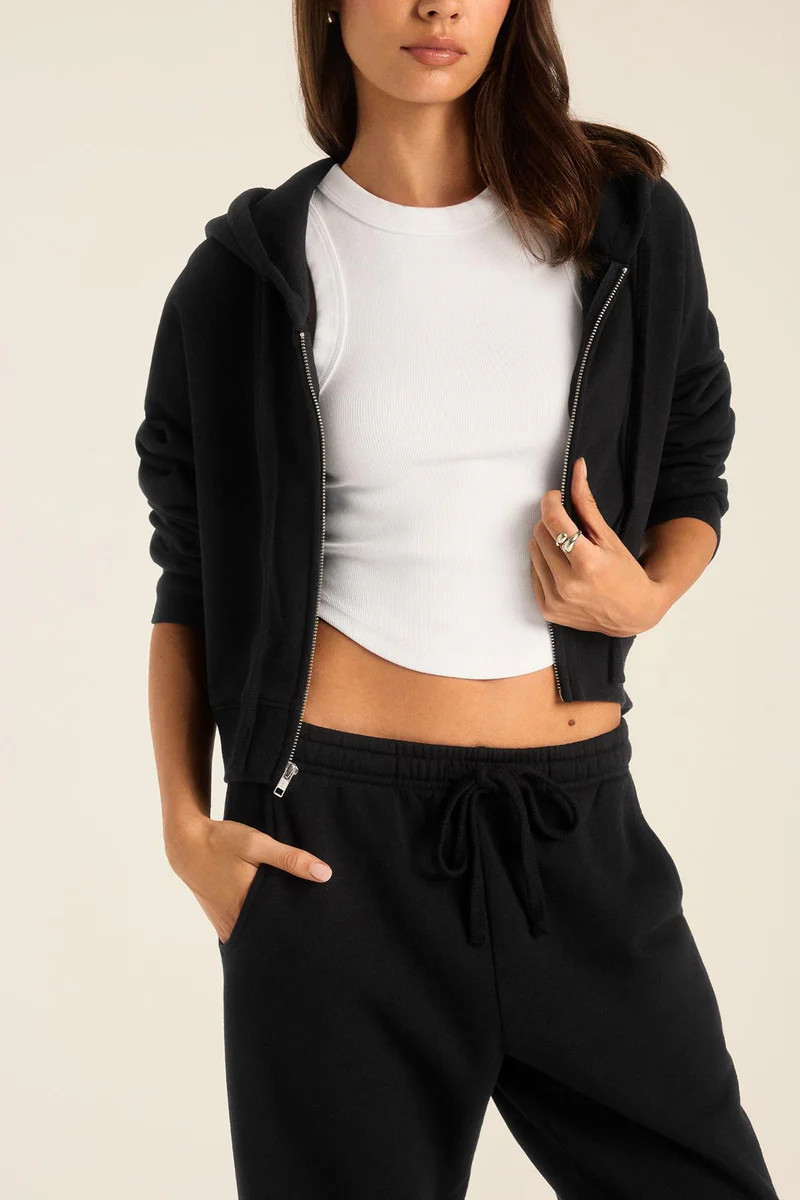 Dawn Crop Hoodie - Black French Terry | Vitamin A